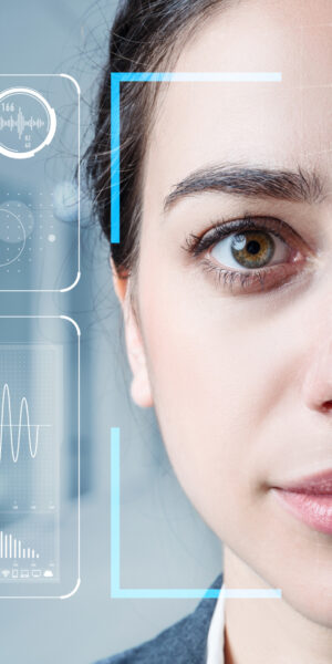 Authentication by facial recognition concept. Biometric. Security system.